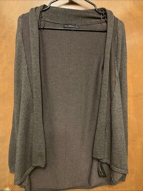 Zara Dark Gray Hooded Open-Front Cardigan